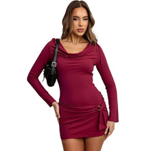 Load image into Gallery viewer, Adult Lady like Woman Design Burgundy Pile Collar Autumn Winter Long Sleeve Slim Fit Sheath Dress