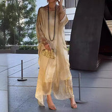 Load image into Gallery viewer, Summer New America Elegant Office Chiffon Printed Dress Marble Texture