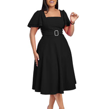 Load image into Gallery viewer, Women Clothing Flared Sleeves Square Collar High Waist Solid Color Elegant Dress