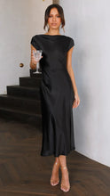 Load image into Gallery viewer, Summer Women Solid Color Swing Collar Back Twist Hollow Out Cutout Short Sleeve Mid Length Dress