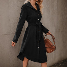 Load image into Gallery viewer, Autumn Winter Long Sleeves Corduroy Dress Front Cardigan Belt Irregular Asymmetric Shirt Dress