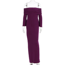 Load image into Gallery viewer, Maxi Dress Women Sexy Solid Color off Shoulder Pleated Long Sleeve Autumn Dress Women