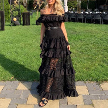Load image into Gallery viewer, Summer Women Clothing off Shoulder Ruffled Hollow Out Cutout Wide Hem Lace Long Dress