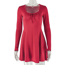 Load image into Gallery viewer, Women Clothing Outdoor All Matching Date A line Dress Pleated Long Sleeve Solid Color Dress