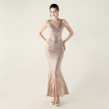 Load image into Gallery viewer, High Neck Fishtail Evening Dress Pearl Embroidery Sequined Crystal Diamond Decorations Red Carpet Wedding Cocktail Dress