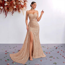 Load image into Gallery viewer, Light Luxury Sequ Tube Top Sexy High Waist Slit Fishtail Evening Dress Cocktail High Grade Socialite Dress