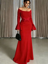 Load image into Gallery viewer, Women Clothes Long Sleeve off Shoulder Stitching Ruffle Slim Dress