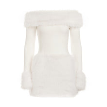 Load image into Gallery viewer, Autumn Winter Elegant Women Party Furry Stitching off Shoulder Dress Sexy Slim Long Sleeve Hip Dress