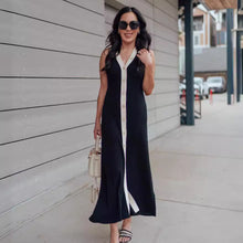 Load image into Gallery viewer, V neck Sleeveless Single Breasted Knitted Dress Tight Midi Dress Contrast Color Cardigan Sexy Summer Dress