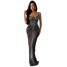 Load image into Gallery viewer, Women Wear Solid Color Mesh Drilling Sling Maxi Dress