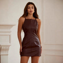 Load image into Gallery viewer, Women Clothing Sexy Faux Leather Sling Dress Solid Color Sleeveless Waist Hip Wrapped Dress