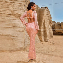 Load image into Gallery viewer, Women Evening Dresses Long Sleeve Beauty V neck Sexy Backless Dress Long Sequined Women Clothing Dress