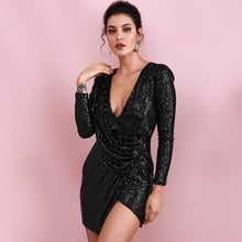 Load image into Gallery viewer, Spring Women Clothing Dress V neck Long Sleeve Irregular Asymmetric Fashionable Sequ