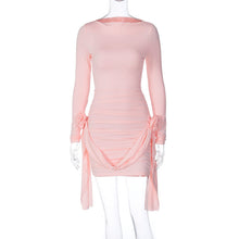 Load image into Gallery viewer, Solid Color Long Sleeve round Neck Slim Fitting Patchwork Ribbon All Match Floral Dress