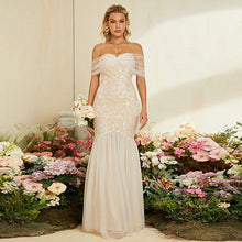 Load image into Gallery viewer, Off Shoulder Light Wedding Dress French Lace Fishtail Wedding Veil Simple Graceful Super Fairy Mori Welcome Dinner Dress