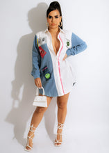 Load image into Gallery viewer, Spring Summer Women Shirt Casual Denim Stitching Patchwork Mid Length Shirt Dress