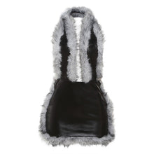 Load image into Gallery viewer, Women Clothing Autumn Winter Sexy Fur Stitching Faux Leather Halter Deep V Plunge neck Dress Women