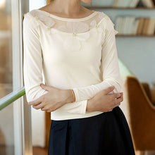 Load image into Gallery viewer, Spring Autumn Elegant Office Slim Fit Three Dimensional Floral Mesh Stitching Solid Color Top Women