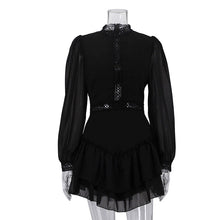 Load image into Gallery viewer, Hollowed out Design Chiffon Dress for Women Stand Collar Long Sleeve High Waist A line Dress