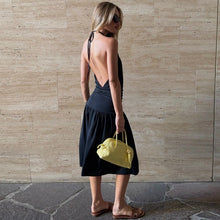 Load image into Gallery viewer, Women Sexy Deep V Plunge neck Bare Back Halter Strap Pleated Waist Tight Slit Dress