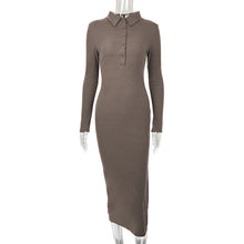 Load image into Gallery viewer, Autumn Winter Women Clothing Sexy Slit Slim Rib Button Long Sleeve Dress