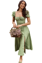 Load image into Gallery viewer, Women Summer Top Product Puff Sleeve Floral Tie Neck High Slit Women Dress Summer