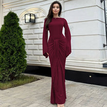 Load image into Gallery viewer, Women Clothing Autumn Pleated Waist Tight Lace up Long Sleeve Dress Women
