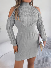 Load image into Gallery viewer, Autumn Winter Casual Off The Shoulder Half Turtleneck Twist Lantern Sleeve Package Hip Sweater Dress Women Clothing