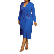 Load image into Gallery viewer, Women Elegant Stretch Slim Fit Floral Pearl Rhinestone Sheath Blazer plus Inner Suspender Two