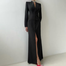 Load image into Gallery viewer, V neck Long Sleeve High Waist Split French Dress Women Party Long Dress