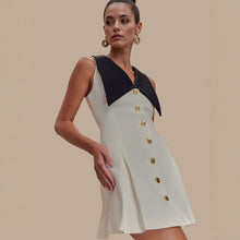 Load image into Gallery viewer, Socialite Large Collared Metal Buckle Sleeveless Waist Controlled Slimming Tuxedo Dress High Grade
