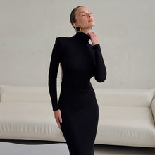 Load image into Gallery viewer, Spring Elegant Black Sexy Backless Knitted Slim Fit Long Sleeved Turtleneck Dress for Women