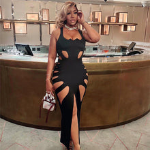 Load image into Gallery viewer, Spring Women Clothes Hollowed out Low Collar High Waist Sheath Slit Slim Fitting Maxi Dress