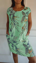 Load image into Gallery viewer, Women Clothing Summer Cotton Linen round Neck Printed with Pocket