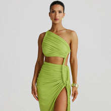 Load image into Gallery viewer, Women Clothing Spring Summer Shoulder Tube Top Backless Hollow Out Cutout Lace Pleated Dress