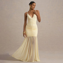 Load image into Gallery viewer, Elegant Straps Tulle Dress Sexy Deep V Plunge Pleated Stitched Backless Maxi Dress
