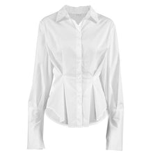 Load image into Gallery viewer, Court White Cotton Shirt Women Light Luxury Pleat Waisted Slim-Fit Long-Sleeved Collared Shirt