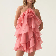 Load image into Gallery viewer, Elegant Sexy High Grade Short Dress Early Spring Halter Three Dimensional Floral Design Lace up Sleeveless Dress