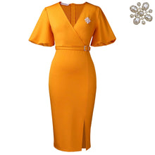 Load image into Gallery viewer, African Women Clothing Lantern Sleeve Summer V neck Hip Office Split Dress