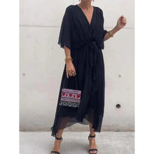 Load image into Gallery viewer, Women Clothing Solid Color Tied Maxi Dress Batwing Sleeve Irregular Asymmetric Dress
