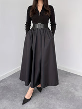 Load image into Gallery viewer, Hepburn French Black Long Sleeve Dress Early Autumn Wear V neck Dress