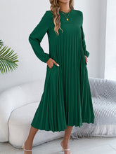 Load image into Gallery viewer, Women Clothing Spring Summer Casual Solid Color Long Sleeve Pocket Pleated Dress（Without Belt）