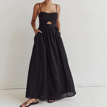 Load image into Gallery viewer, Black Breathable Sling High Waist French Dress Spring Autumn Holiday Long Dress Women