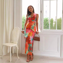 Load image into Gallery viewer, Summer Women Casual V neck Printed Lace up Mid Length Dress