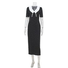 Load image into Gallery viewer, Women Clothing Hepburn French Polka Dots Retro Printed Color Matching Dress Slim Fit Slimming Dress