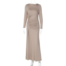 Load image into Gallery viewer, French Women Clothing Autumn Slim Pleated Waist Tight Irregular Asymmetric Long Sleeve Dress