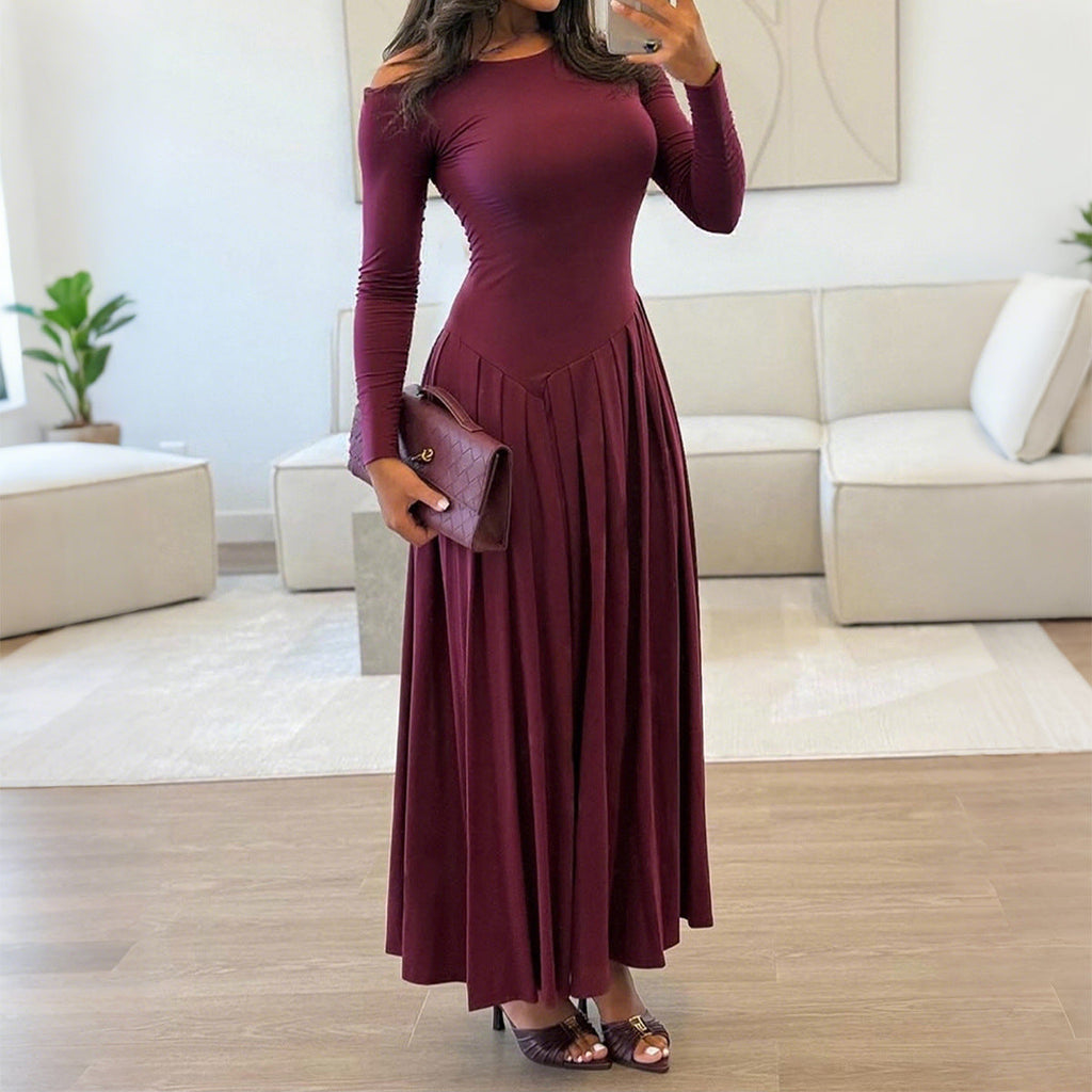 Elegant High Waist Long Sleeves Long Dress Women Clothing Autumn Winter