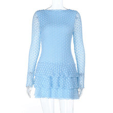 Load image into Gallery viewer, Round Neck Lace Stitching Sexy Sheer Long Sleeve Dress Women Tiered Dress