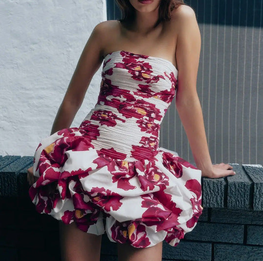 Personalized Socialite Dress Spring Tube Top High Waist Pleated Design Pettiskirt Dress Women