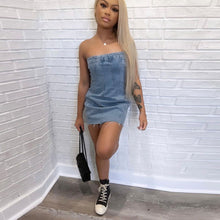 Load image into Gallery viewer, Denim Spring Summer Sexy Backless Wash Chest Wrapped Dress Women